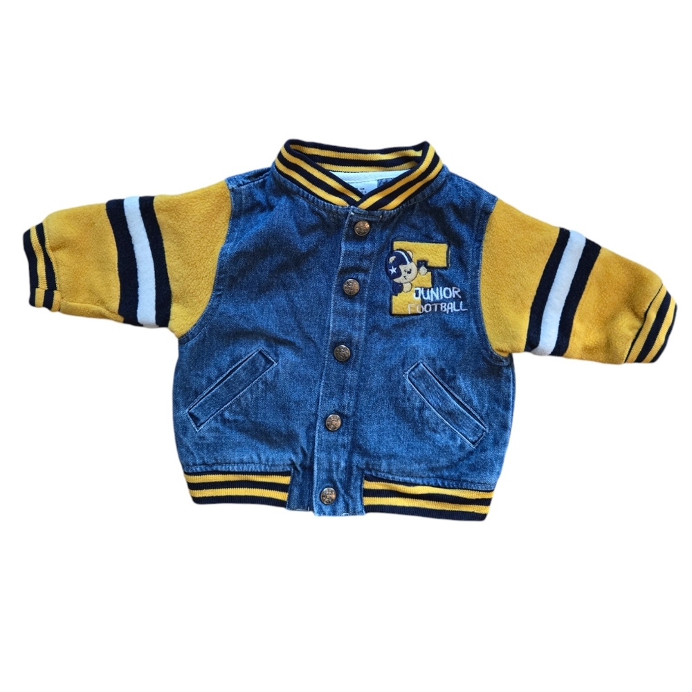 Vintage Y2K 2000s Junior Football yellow and blue denim varsity letter jacket